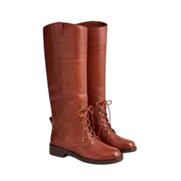 NWT J. CREW BROWN LEATHER LACE-UP KNEE-HIGH BOOTS SIZE 5H 5.5 - Picture 1 of 3